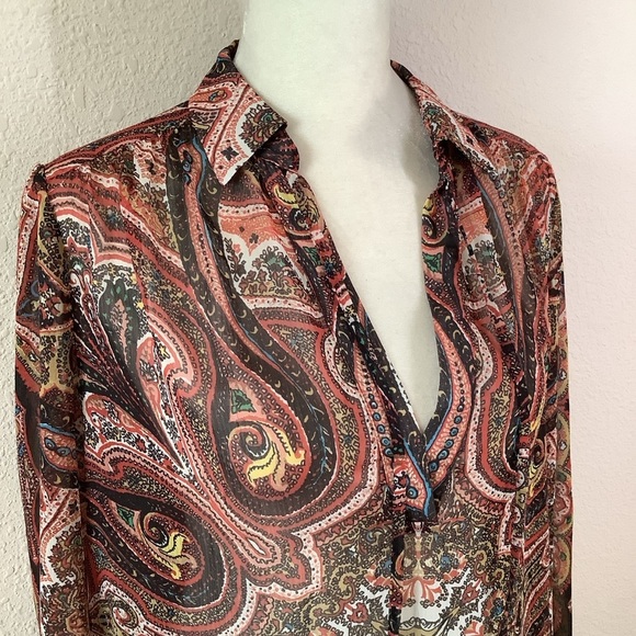 ALICE & OLIVIA Sterling Half Placket Tunic Blouse Mixed Print Moroccan Size S - Picture 7 of 10